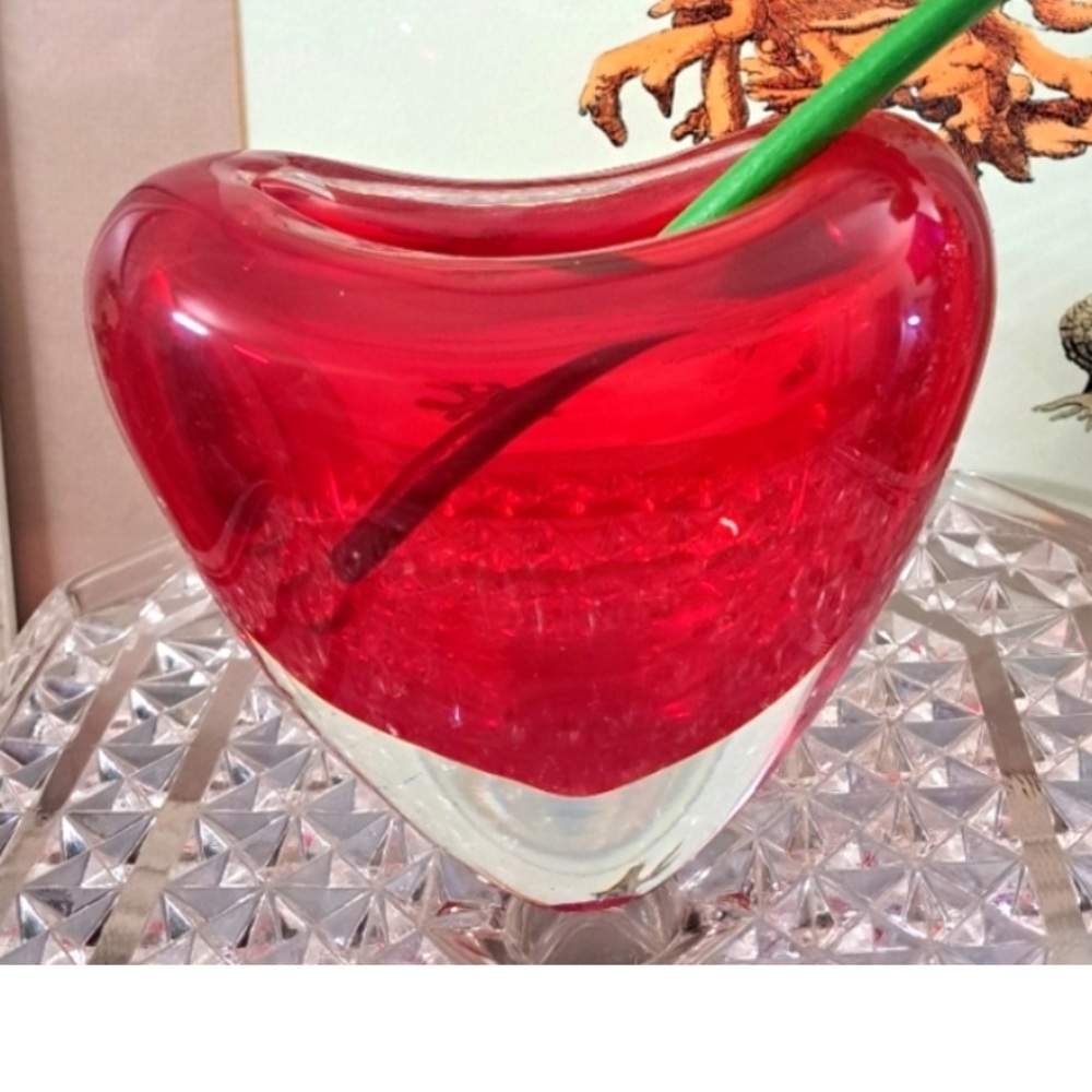 Heavy Blown Murano Style Glass Heart Vase
